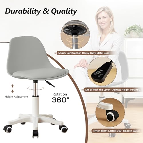 Small Desk Chair Cute, Swivel Armless Task Chair with Soft Padded Cushion, Height Adjustable Home Office Desk Chair with Back for Adult, Study Room, Office - color: Grey, size: M-Set of 1