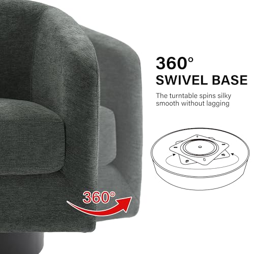 Swivel Barrel Accent Chair, Comfy Reading Armchair, Dark Grey, Set of 1 | Club Chairs for Adults, Low-Back Design, Modern Round Style, Solid Wood Frame & Metal Swivel Base, For Living Room & Bedroom - color: Dark Grey