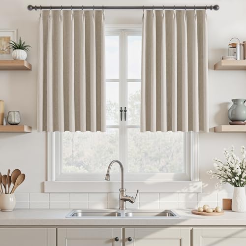 UHITECH 35 Inch Long Curtains Blackout Pinch Pleated Linen 2 Panels Set | Suitable for Small Window/Kitchen/Basement/Living Room, Thermal Insulated, Noise Reducing, UV Protection, Privacy, Modern - color: #02 Linen, size: 40"W x 35"L (Pack of 2)