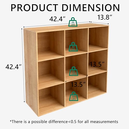 9 Cube Storage Organizer with Closed Back Panel, 13.5-inch Wooden Cubby Shelves Heavy Duty - Bookshelf for Living Room, Bedroom, Office & Closet Storage (Oak, 9-Cube) - color: Oak, size: 9 Cube-13in