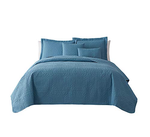 Clara Clark Quilts Twin Size - All Season Bedspread Coverlet Set, Pinsonic Weave Lightweight Bedding Set - 5 Piece Twin Quilt Set with Pillow Shams, Grid - Blue Heaven - color: 09 - Grid - Blue Heaven, size: Twin