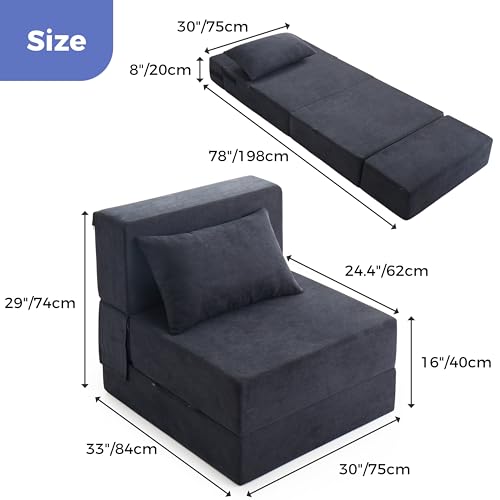 6 in 1 Convertible Folding Sofa Bed with Pillow,High Density Foam | 8" Thick Foldable Mattress,Single Sleeper Chair for Living Room/Dorm/Guest Use/Home Office/Apartment