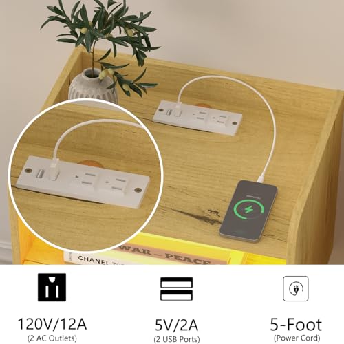 Veegle Floating Nightstand with Charging Station and LED Lights (Yellow Oak) - color: Yellow Oak