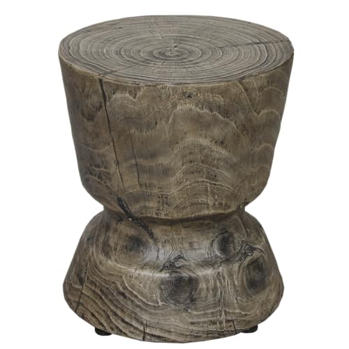 Afterglow Outdoor Round Side Table, 14.6" Retro Modern Accent End Table, Decorative Garden Stools Tables for Living Room Bedroom Sofa Couch Small Space Patio Decor - color: Grey Wood Grain