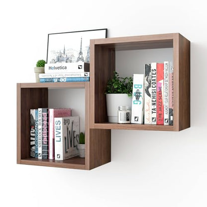 Cube Floating Shelves Set2, Display Shelves Wall Mount 7.75" D x 12.5" W x 12.5" H, (Walnut, Square 2 Cubes) - color: Dark Walnut, size: Square-Set2