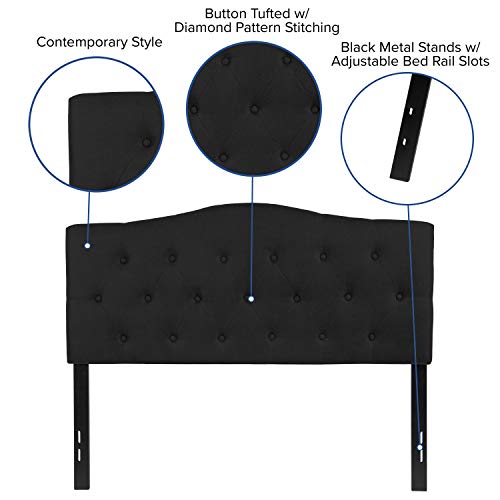 EMMA + OLIVER Black Full Tufted Headboard | Adjustable Bed Rail Slots, Fabric Upholstered - color: Black, size: Full