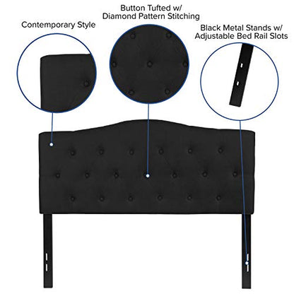 EMMA + OLIVER Black Full Tufted Headboard | Adjustable Bed Rail Slots, Fabric Upholstered - color: Black, size: Full
