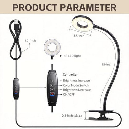 Sunny Power LED Clip On Book Light Eye-Care Bedside Reading Light for Kids | 3 Color Modes,10 Brightness Levels Flexible Arm Night Light,USB Powered Books in Bed, Table Lamp for Home Office Dorm