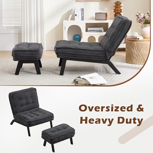 ANJ Armless Accent Chair with Ottoman Adjustable Backrest, Black Living Room Chair Tufted Upholstered Lounge Chair with Footrest Set, Modern Chair Cozy Reclining Chair for Reading Room Bedroom - color: Black, size: 1
