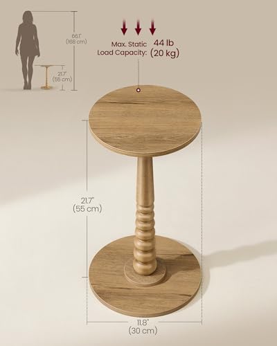 VASAGLE Round Side Table, Small Drink End Table, Solid Wood Leg | Accent Nightstand, Mid-Century Modern, for Living Room Bedroom, Natural Brown, MARIEL Collection, ULET293HC01S - color: Natural Brown, size: Round