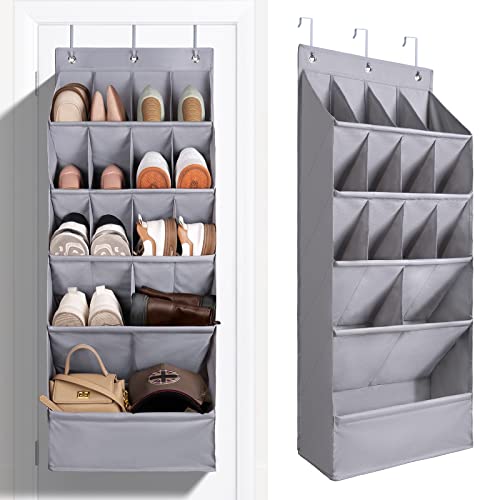 FENTEC 1 Pack Over-the-Door-Shoe-Organizers, Hanging Organizer Large Pocket | Shoe Holder Hanging Shoe Rack for Closet Shoe Organizer for Wall, Over Door Organizer with 15 Pockets for Boot, Sneaker, Gray - color: GREY, size: 18+ Pairs