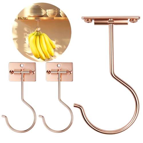 3Pcs Champagne Self-Adhesive Banana Hook, Grape Hook, Kitchen Fruit Hooks, Banana Hanger, Keep Bananas Fresh Under The Cabinet, with Magnetic Absorption Storage Perfect Design - color: Champagne, size: 3PCS