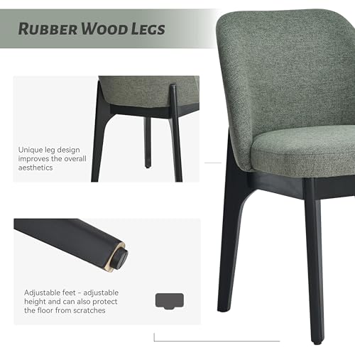 VKNOW Upholstered Wood Dining Chairs Set of 2 with Modern Fabric, Green | Modern Dining Room Chairs with Wood Legs and Padded Seats, Kitchen Chairs for Restaurant, Living Room, No Wobble - color: Green-black Leg, size: 2 PCS