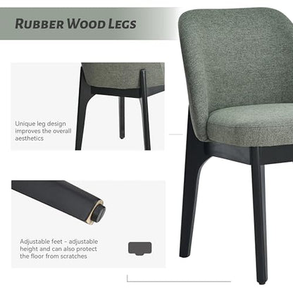 VKNOW Upholstered Wood Dining Chairs Set of 6 with Modern Fabric, Green | Modern Dining Room Chairs with Wood Legs and Padded Seats, Kitchen Chairs for Restaurant, Living Room, No Wobble - color: Green-black Leg, size: 6 PCS