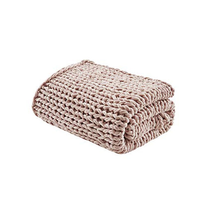 Madison Park Chunky Double Knit All Season Throw Blanket, 50 x 60, Blush | Ultra Soft, Acrylic, Cozy Warmth for Sofa or Bed, Lightweight, Boho, OEKO-TEX Certified - color: Blush