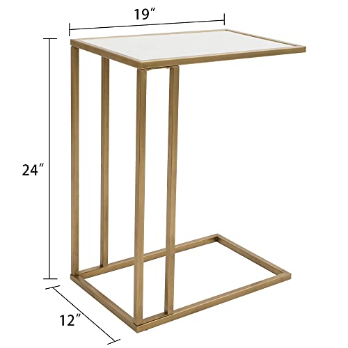 Marble Side Couch Table Gold Rectangle Tables for Small Spaces Coffee Table, Modern Accent Tables Narrow End Table for Living Room, Bedroom Slide Under Sofa Tables - 19" L x 12" W x 24" H | Modern Accent Tables Narrow End Table for Living Room, Bedroom Sl