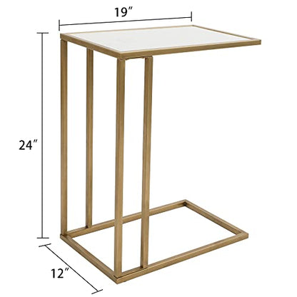 Marble Side Couch Table Gold Rectangle Tables for Small Spaces Coffee Table, Modern Accent Tables Narrow End Table for Living Room, Bedroom Slide Under Sofa Tables - 19" L x 12" W x 24" H | Modern Accent Tables Narrow End Table for Living Room, Bedroom Sl