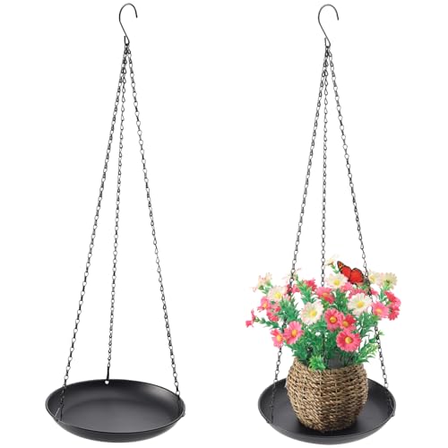 Hanging Planter for Indoor Outdoor, Plant Hanger, Hanging Plant Tray | Hanging Plant Holder, Plant Pot Shelf Basket for Window, Wall, Ceiling, Garden, with Chains and Hooks, 2Pcs, Round - style: Round