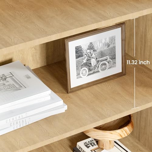 IDEALHOUSE 5-Tier Tall Wooden Bookcase with Rattan Doors, Large Bookshelf with Storage for Living Room, Bedroom, Home Office and Kitchen - color: Wood
