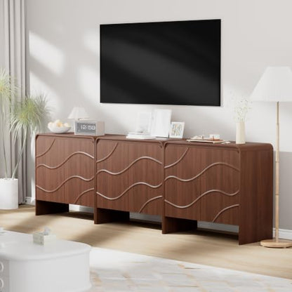 Godchoices 31.5'' Small Sideboard Buffet Cabinet with Storage,Modern Farmhouse Accent Credenza with Wavy Doors & Adjustable Shelf, Console Cabinet for Kitchen,Living Room,Dining Room,Entryway,Hallway - color: Walnut