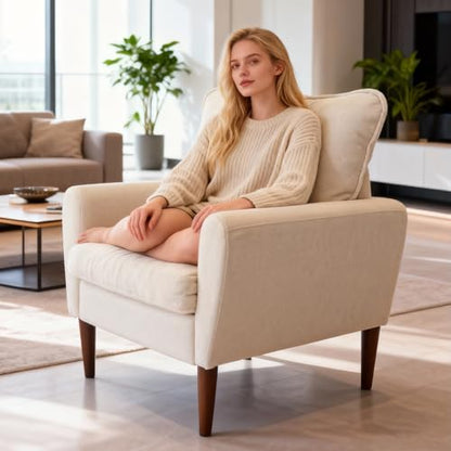 OLIXIS Comfy Accent Chair for Living Room Bedroom and Waiting Room | Upholstered Mid-Century Reading Chair with Pillow and Solid Wood Legs, Wide Singe Modern Lounge Sofa, Cream Beige - color: Taupe