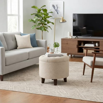 HomePop 19" Button Tufted Round Storage Ottoman - Tan Woven - color: Tan Woven
