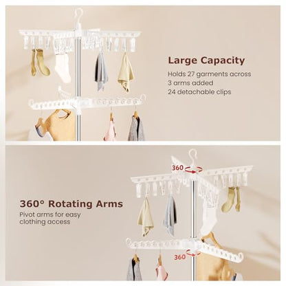 Abiglifty Rotatable and Foldable Clothes Drying Rack, Space Saving Free Standing Laundry Drying Rack for Indoor, Balcony, 2 Layer - size: 2 tier