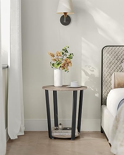 VASAGLE Round Side End Table, 2-Tier Accent Nightstand with Storage Shelf | Easy Assembly, Bedside Table Small Spaces, Living Room, Bedroom, Heather Greige and Ink Black, BARNET Collection ULET057B02 - color: Heather Greige + Ink Black, size: 19.7"Dia. x