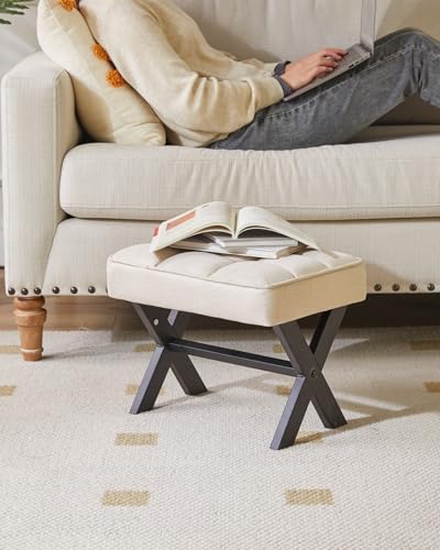 IBUYKE Small 12" H Footrest, Square Linen Step Stool, Linen WBD011Y | Foot Stool Metal X-Leg Multi-Use Small Side Table Living Room Bedroom Entryway Office - color: Linen, size: 12.2"-Linen