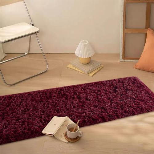 Fluffy Burgundy Red 2x4 Hallway Runner Rug - color: A- Wine Red, size: 2' X 4' (Runner)