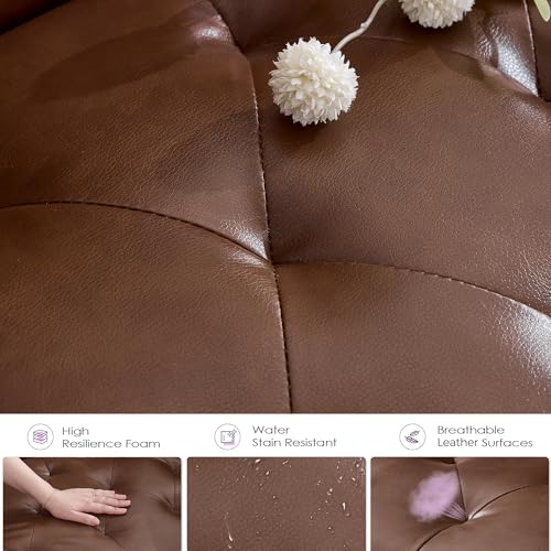 TYBOATLE 152.5cm(62인치) 브라운 가죽 2인용 소파, 거실용 USB 포함 소형 소파 | 작은 소파, 러브 시트 소파, 중세 모던 터프트 디자인, USB 포트 2개 및 컵홀더 2개, 사무실 침실 기숙사, 브라운 - color: 브라운.