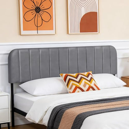 Upholstered Headboard Adjustable Height Queen/King Headboard Velvet Tufted Modern Headboards Easy Assemble Channel Stitched Headboard(Dove Gray Queen) - color: Dove Gray, size: Queen