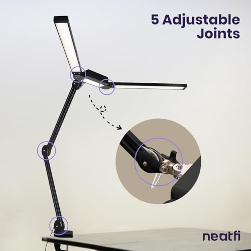 Neatfi Pro LED Desk Lamp | 3,000 Lumens | Dimmable 30W Desk Light | 360 SMD LEDs | CRI 95 | Adjustable Color Temperature | Home, Office, or Workbench (Black, 41-Inch, CCT with Clamp) - color: Black