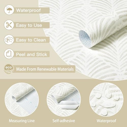 Safiyya Peel and Stick Wallpaper Boho Contact Paper Beige Neutral Modern Geometric Wall Paper Self Adhesive Waterproof Removable Wallpaper for Bedroom Bathroom Laundry Room Vinyl 17.3"x78.7" - color: Beige and White, size: 17.3" x 78.7"