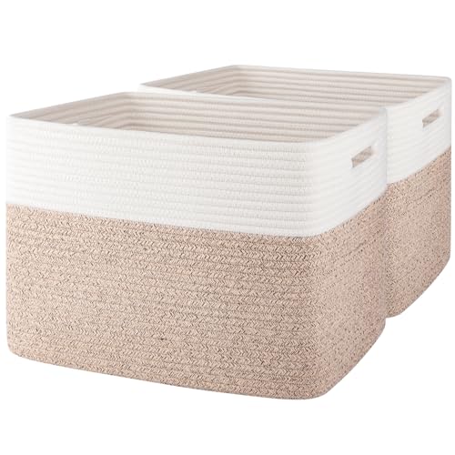 OIAHOMY Storage baskets for Shelf, Toy Storage Basket, Collapsible Storage Bins, Blanket Basket Living Room, Closet Storage for Bedroom, 16.5 x 13 x 12 Inches-Pack of 2-Brown - color: Brown, size: 16.5" x 13" x 12"