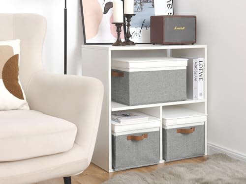 StorageWorks Fabric Storage Bins with Lids, Closet Storage Bins | Lidded Dust-proof, Easy Pull Handles, Foldable, Stackable, Ideal for Clothes Blanket Towel, Jumbo, Gray and White, 3-Pack - color: Gray and White, size: Jumbo