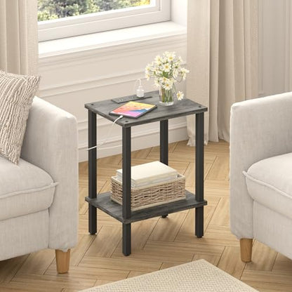 TUTOTAK End Table with Charging Station, Side Table Set of 2, Nightstand | 2-Tier Storage Shelf, Bedside Table with USB Ports, Sofa Table for Small Space, Livingroom, Bedroom Charcoal Grey TB01BY041 - color: Charcoal Grey