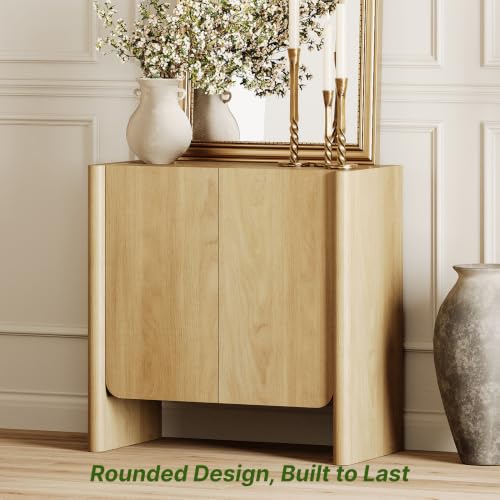 Sideboard Cabinet，Storage Cabinet with Adjustable Bathroom,Livingroom，Entryway，31.5" W Rounded Wood Cabinet,Oak - color: Oak