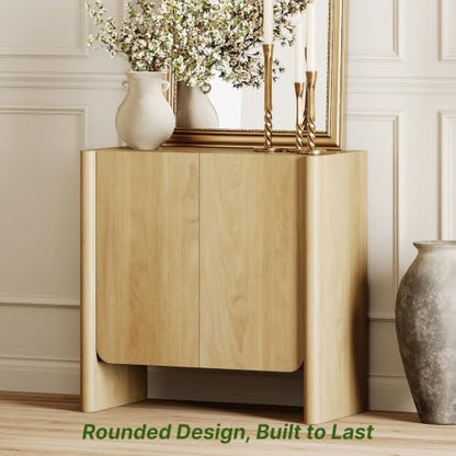 Sideboard Cabinet，Storage Cabinet with Adjustable Bathroom,Livingroom，Entryway，31.5" W Rounded Wood Cabinet,Oak - color: Oak