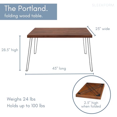 Wood Folding Table - The Portland Lightweight Portable Desk | Small Wooden Foldable Table, No Assembly Required - Light Weight Folding Desk for Small Spaces - color: Walnut, size: 43 x 22