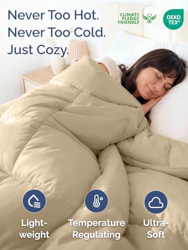 Comforter Cal King Size - Down Alternative Duvet Insert - Beige, 102" x 96" | Soft & Comfy, Quilted White Comforter with Corner Tabs, Box Stitched Down Alternative Bedding for Men, Women, Kids & Teens - color: 06 - Beige, size: California King (102" x 96"