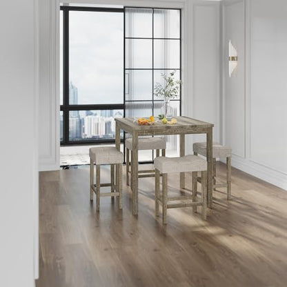 allamazing 5-Piece Counter Dinner Height Table Set, Indoor Modern Rectangular Dining Table Furniture Set for Kitchen, 35 inch Dining Table with 4 stools (1+4 Natural) - color: 1+4 Natural