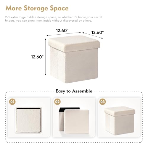 B FSOBEIIALEO Small Storage Ottoman Cube Sherpa Ottomans Foot Rest, Foldable Boucle Ottoman, Faux Teddy Fur, Cream White 12.6"x12.6"x12.6" - color: White, size: 12.6"D x 12.6"W x 12.6"H