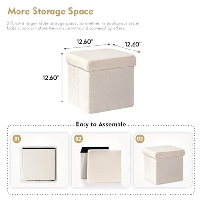 B FSOBEIIALEO Small Storage Ottoman Cube Sherpa Ottomans Foot Rest, Foldable Boucle Ottoman, Faux Teddy Fur, Cream White 12.6"x12.6"x12.6" - color: White, size: 12.6"D x 12.6"W x 12.6"H