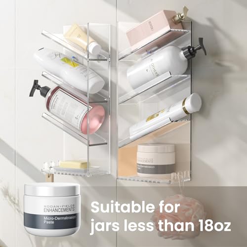 AITEE Acrylic Bathroom Organizer Caddy Shampoo Holder Combination Shelf | No drilling, wall mounted with drain holes, inclined shelf, bathroom, acrylic, rustproof, for bathroom toiletries - style: Combination Shelf
