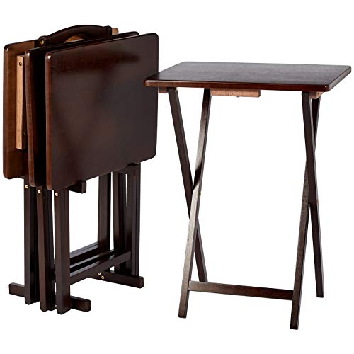 Amazon Basics Portable Foldable TV Tray Table with Storage Rack, Space-Saving Design, Sturdy Wood, 14.6" L x 19" W x 26" H, Espresso, 4-Pack - color: Espresso