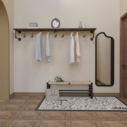 Clothes Rack 70in, Wall Mounted Garment Racks with Real Brown Wood Shelf, Heavy Duty Hanging Clothes Rack, Multi-Purpose Hanging Rod, Space-Saving Closet Storage - color: Brown, size: 1T70IN