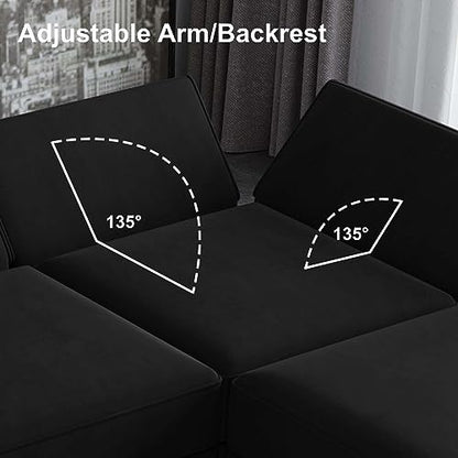 Belffin Modular Sectional Arm Accent Chair with Storage Seat Velvet Armchair Single Sofa Club Chair Black - color: Black, size: Armchair