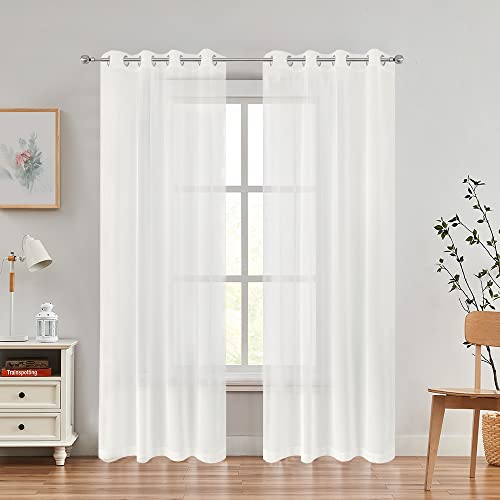 Sheer Curtains Faux Linen Semi Voile Light Filtering Drapes Pair for Bedroom Living Room, Set of 2 Grommet Top Window Curtain Panels (54 x 108 Inch,Off White) - color: Off White, size: 54"W x 108"L (Pack of 2)