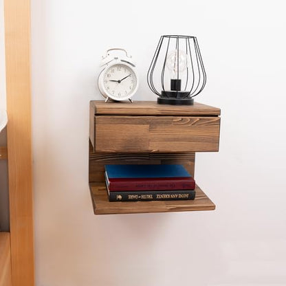 Floating Nightstand Side Accent or End Table with Storage Drawer, Wood Bedside Shelf, Handmade Floating Table, Nightstand Shelf (Vancouver) - color: Vancouver